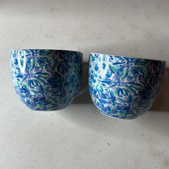 Lilly Pulitzer 12oz Ceramic Mugs Blue Floral Pair of 2 - Picture 8 of 11